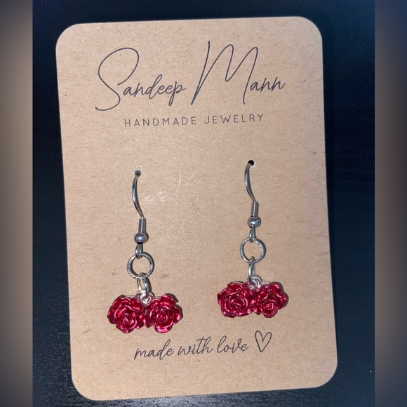 Red rose earrings - Picture 2 of 5